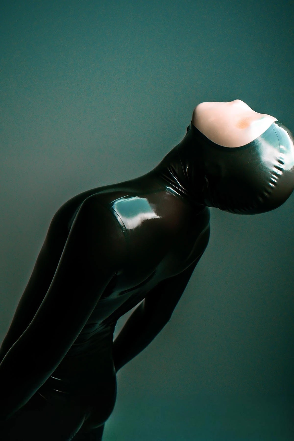Metallic Pewter Male Face-Entry Latex Catsuit