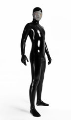 Metallic Pewter Male Face-Entry Latex Catsuit