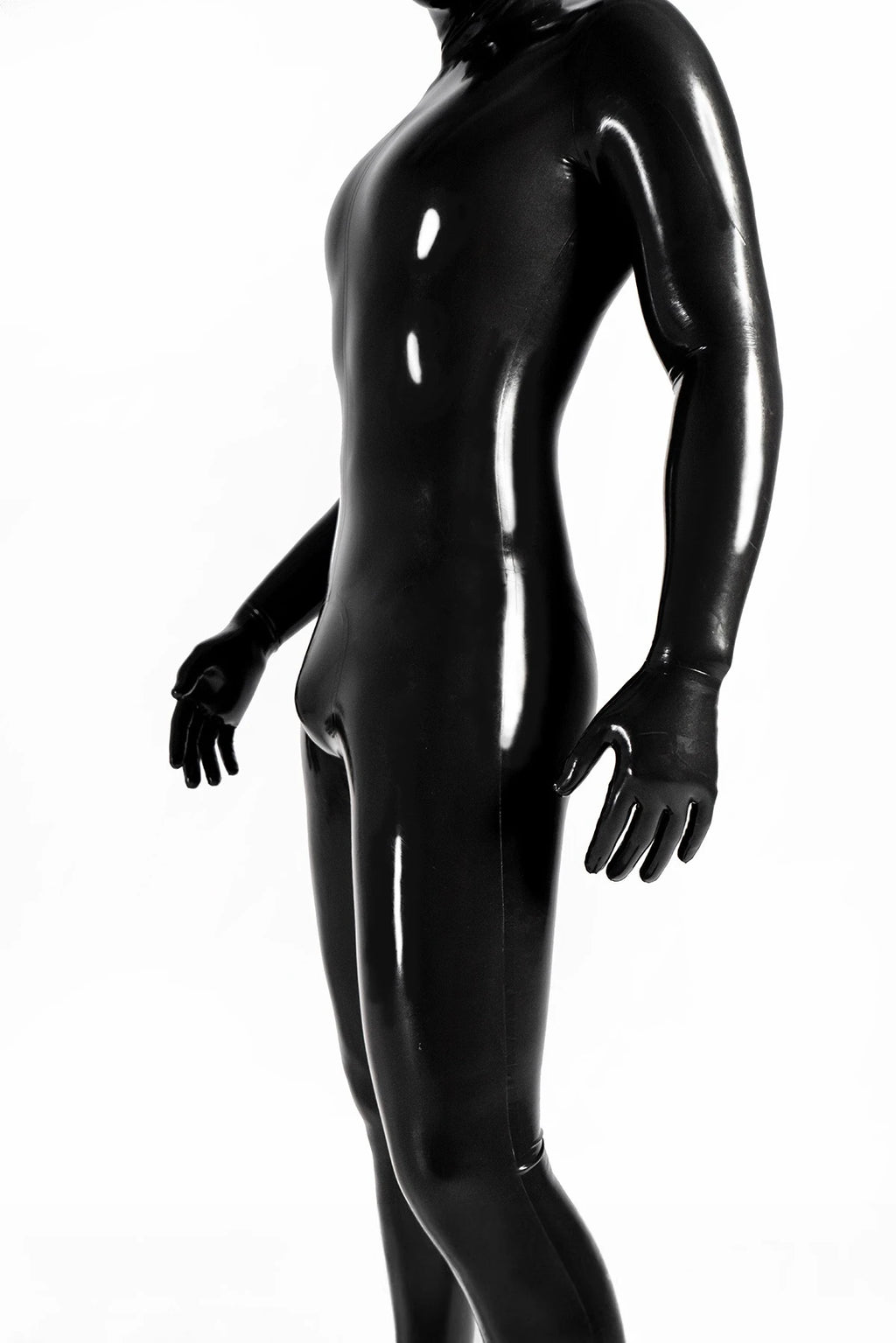 Metallic Pewter Male Face-Entry Latex Catsuit
