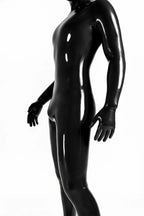 Metallic Pewter Male Face-Entry Latex Catsuit