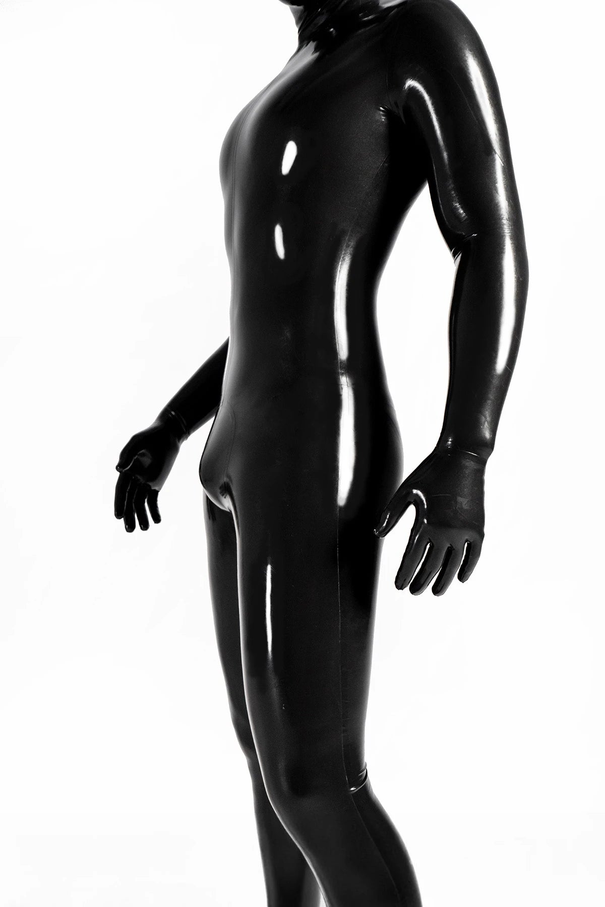 Metallic Pewter Male Face-Entry Latex Catsuit