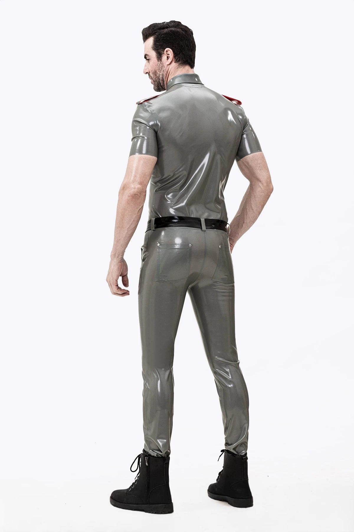 Metallic Pewter Male Standard Uniform Latex Jeans