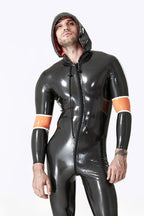 Metallic Pewter Male Hooded Latex Catsuit