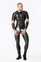 Metallic Pewter Male Hooded Latex Catsuit