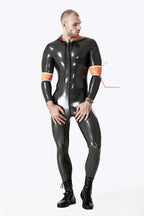 Metallic Pewter Male Hooded Latex Catsuit