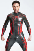 Metallic Pewter Male 'Tangled Web' Back Zip Latex Catsuit