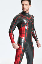 Metallic Pewter Male 'Tangled Web' Back Zip Latex Catsuit