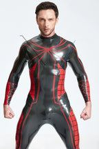 Metallic Pewter Male 'Tangled Web' Back Zip Latex Catsuit