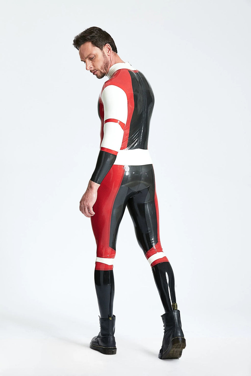 Metallic Pewter Male 'Cdr Batwing' Back Zip Latex Catsuit