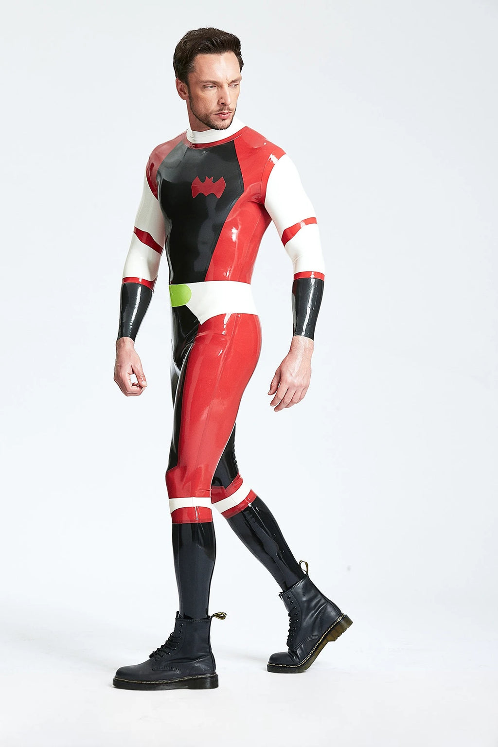 Metallic Pewter Male 'Cdr Batwing' Back Zip Latex Catsuit