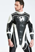 Metallic Pewter Male 'Trident' Back Zip Latex Catsuit