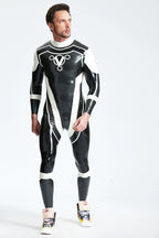 Metallic Pewter Male 'Trident' Back Zip Latex Catsuit