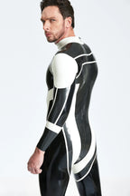Metallic Pewter Male 'Trident' Back Zip Latex Catsuit