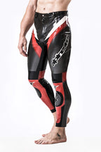 Metallic Pewter Male Latex Motorcycle Branding Pants