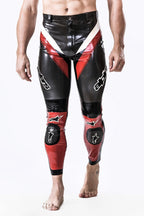 Metallic Pewter Male Latex Motorcycle Branding Pants