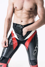Metallic Pewter Male Latex Motorcycle Branding Pants