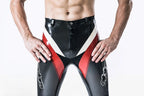 Metallic Pewter Male Latex Motorcycle Branding Pants
