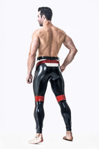 Metallic Pewter Male Latex Motorcycle Branding Pants
