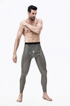 Metallic Pewter Male Latex Sailor-front Leggings