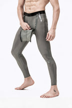 Metallic Pewter Male Latex Sailor-front Leggings