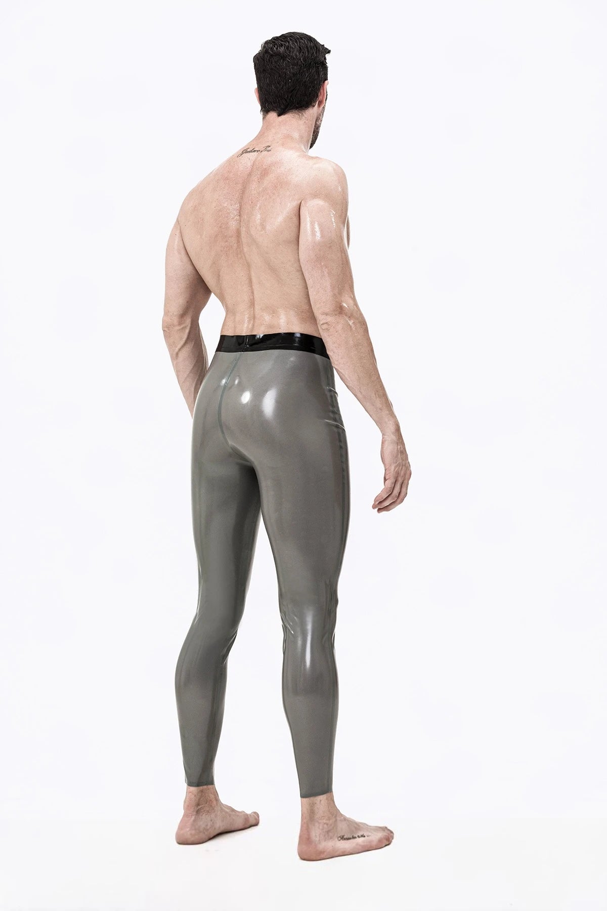 Metallic Pewter Male Latex Sailor-front Leggings