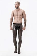 Metallic Pewter Male Transparent Latex Pouch-Front Leggings/Tights