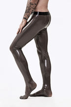 Metallic Pewter Male Transparent Latex Pouch-Front Leggings/Tights