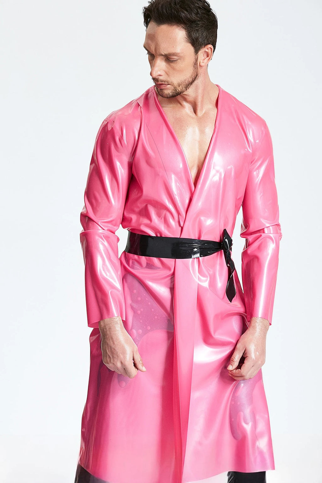 Metallic Pink Latex Male Dressing Gown