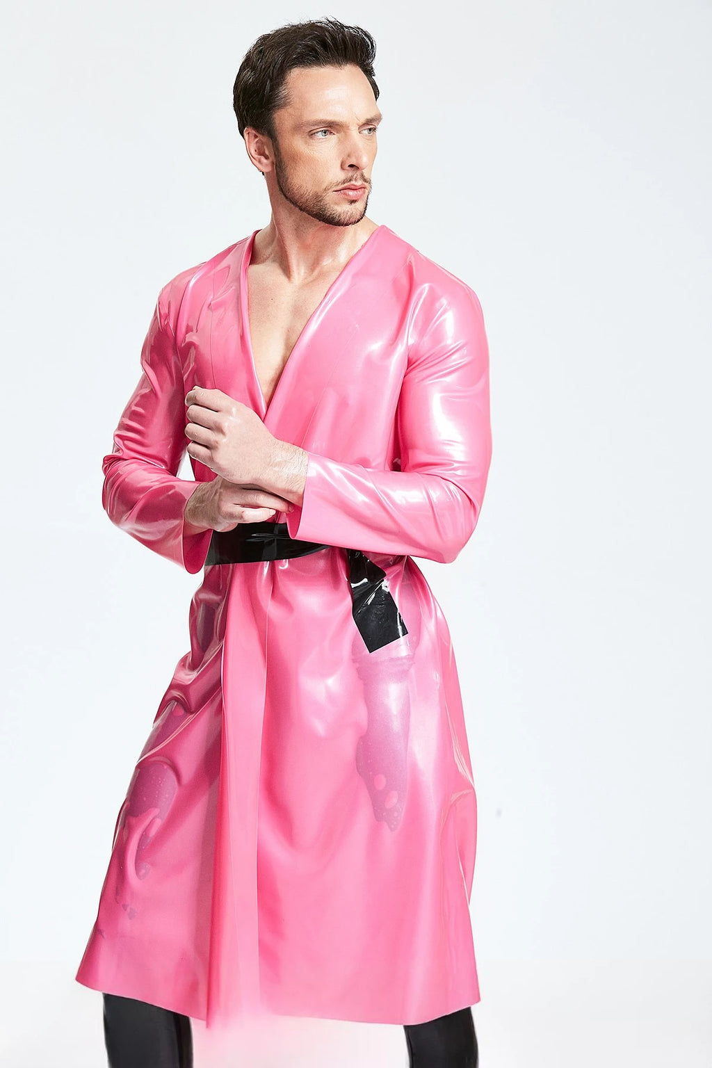 Metallic Pink Latex Male Dressing Gown