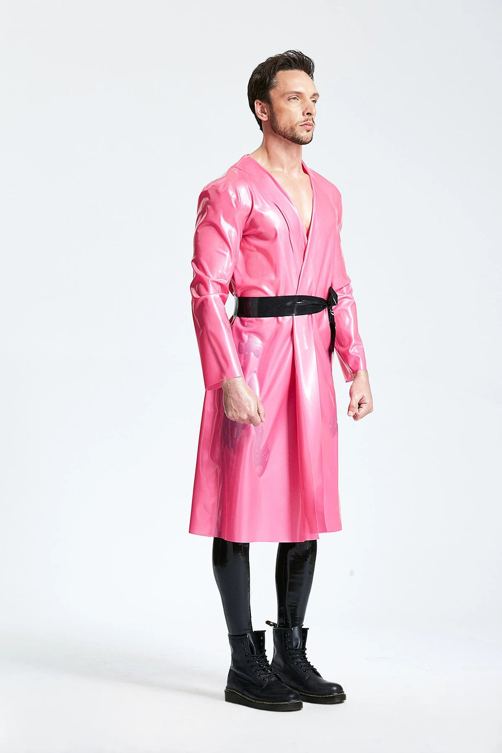 Metallic Pink Latex Male Dressing Gown