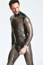Metallic Platinum, trim color is Black Male 'Platinium' Latex Catsuit