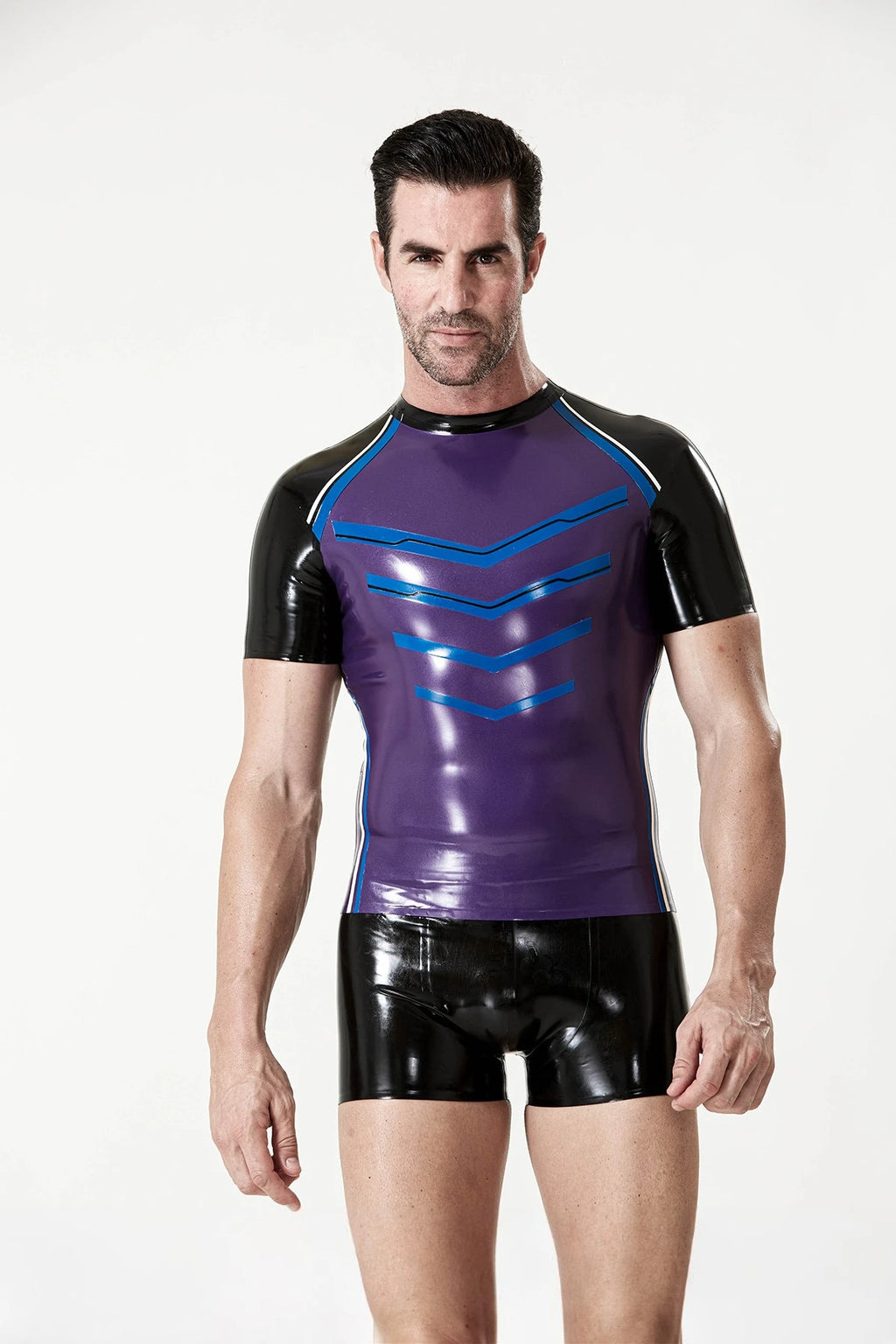 Metallic Purple Male 'Chevron' Raglan Sleeved Latex T-Shirt