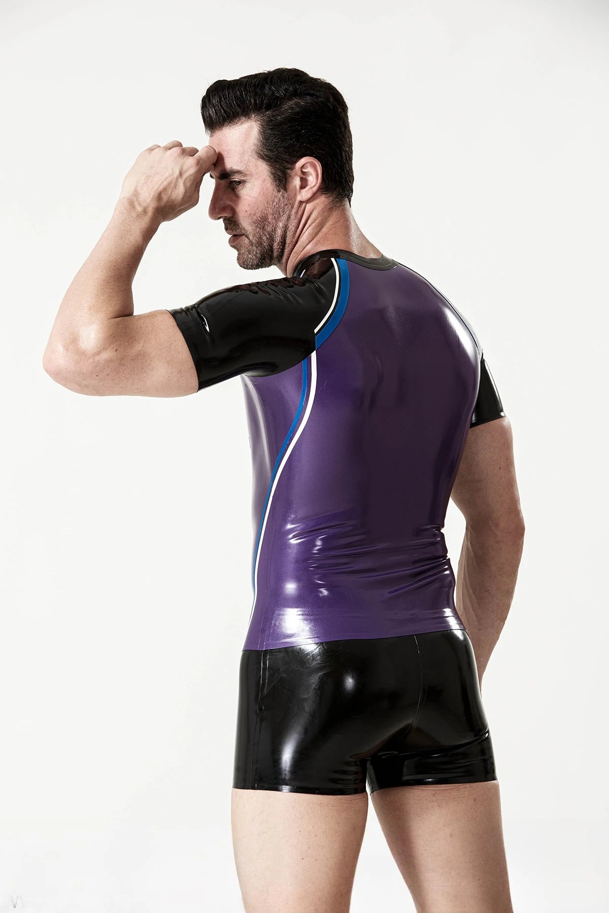 Metallic Purple Male 'Chevron' Raglan Sleeved Latex T-Shirt