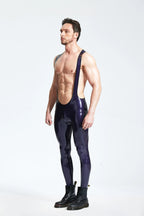 Metallic Purple, trim color is Black Male Latex 'Y' Straps Leggings