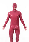 Metallic Red Male Mouth-Entry Gimp Latex Suit with Sheath