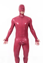 Metallic Red Male Mouth-Entry Gimp Latex Suit with Sheath