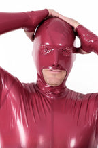 Metallic Red Male Mouth-Entry Gimp Latex Suit with Sheath