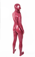 Metallic Red Male Mouth-Entry Gimp Latex Suit with Sheath