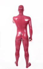 Metallic Red Male Mouth-Entry Gimp Latex Suit with Sheath