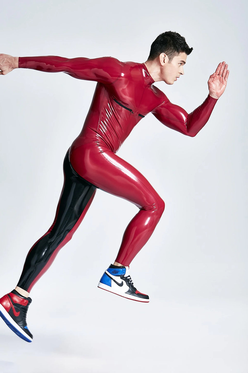 Metallic Red Male 'Zip-A-Dee' Back Zip Latex Catsuit
