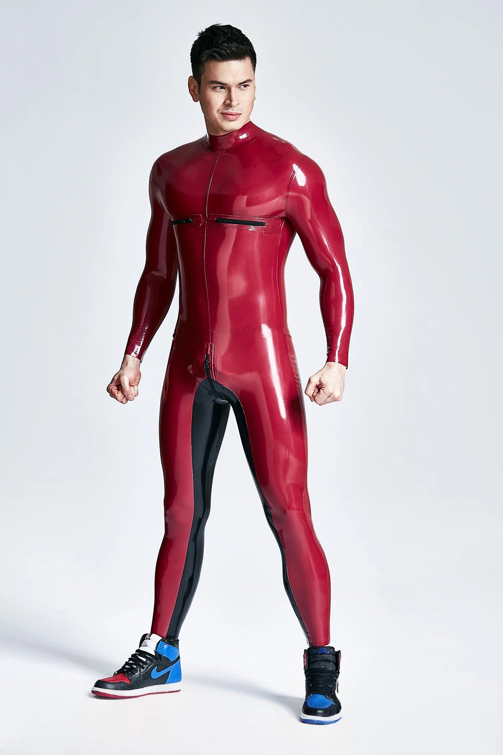 Metallic Red Male 'Zip-A-Dee' Back Zip Latex Catsuit