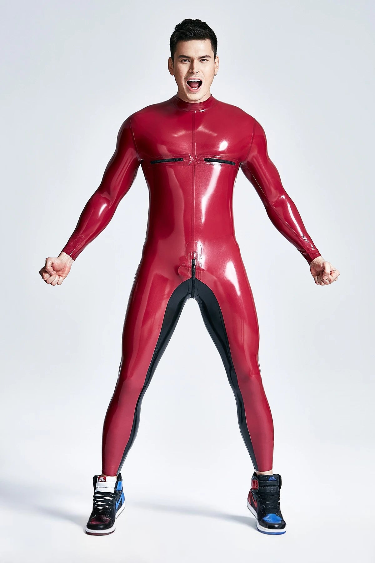 Metallic Red Male 'Zip-A-Dee' Back Zip Latex Catsuit