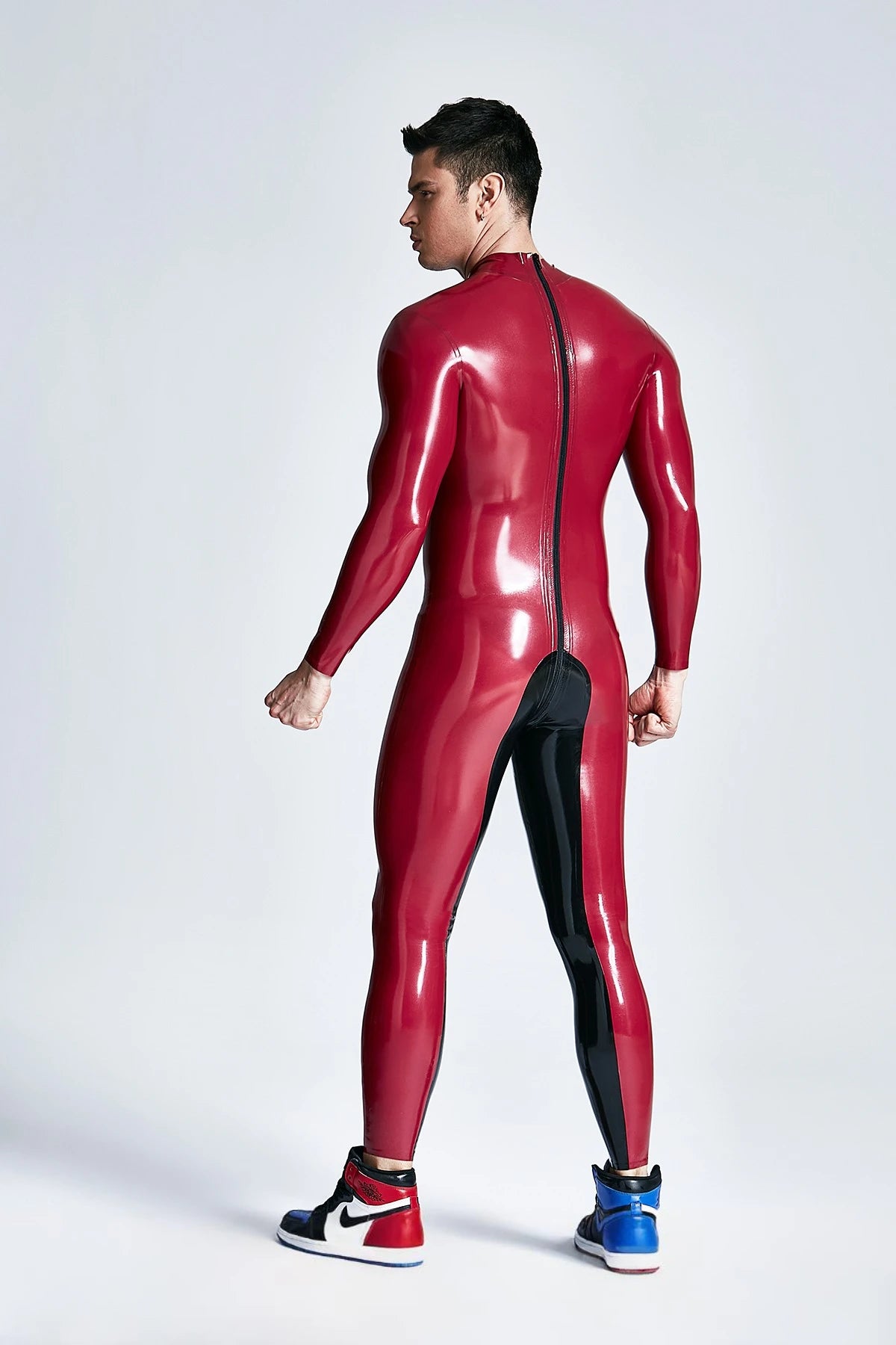Metallic Red Male 'Zip-A-Dee' Back Zip Latex Catsuit