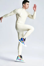 Metallic Silver & White & Metallic Gold Male Double-Diagonal Zip Latex Catsuit
