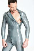 Metallic Silver & White & Metallic Gold Male Double-Diagonal Zip Latex Catsuit