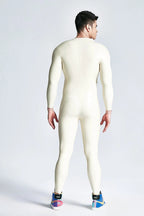 Metallic Silver & White & Metallic Gold Male Double-Diagonal Zip Latex Catsuit