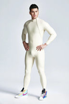 Metallic Silver & White & Metallic Gold Male Double-Diagonal Zip Latex Catsuit