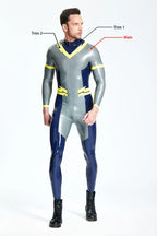 Metallic Silver Male 'Lightning Bolt' Back Zip Latex Catsuit