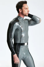 Metallic Silver Male 'Flight Commander' Latex Catsuit