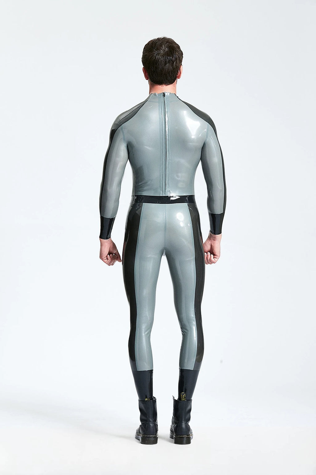 Metallic Silver Male 'Flight Commander' Latex Catsuit